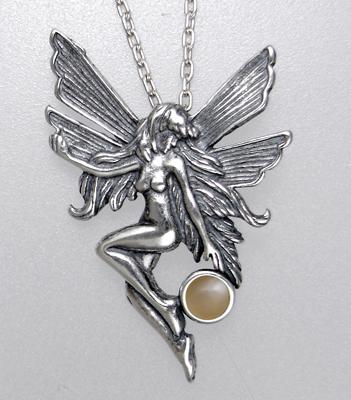 Sterling Silver Fairy Pendant Necklace With Peach Moonstone